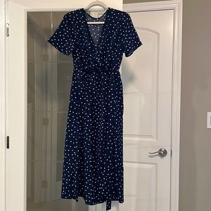 Navy with White PokaDot Dress